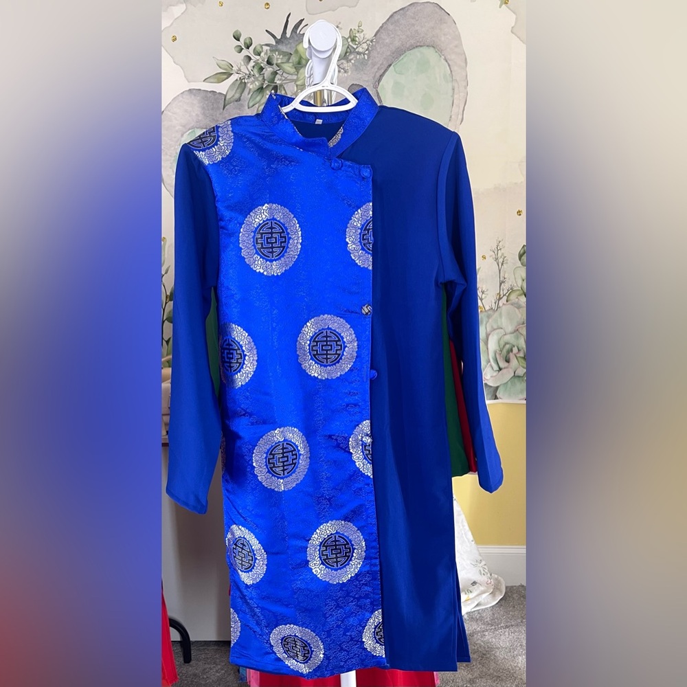 ao dai gam cach Tan Nam, Vietnamese Men’s modern long top beautiful blue s m l